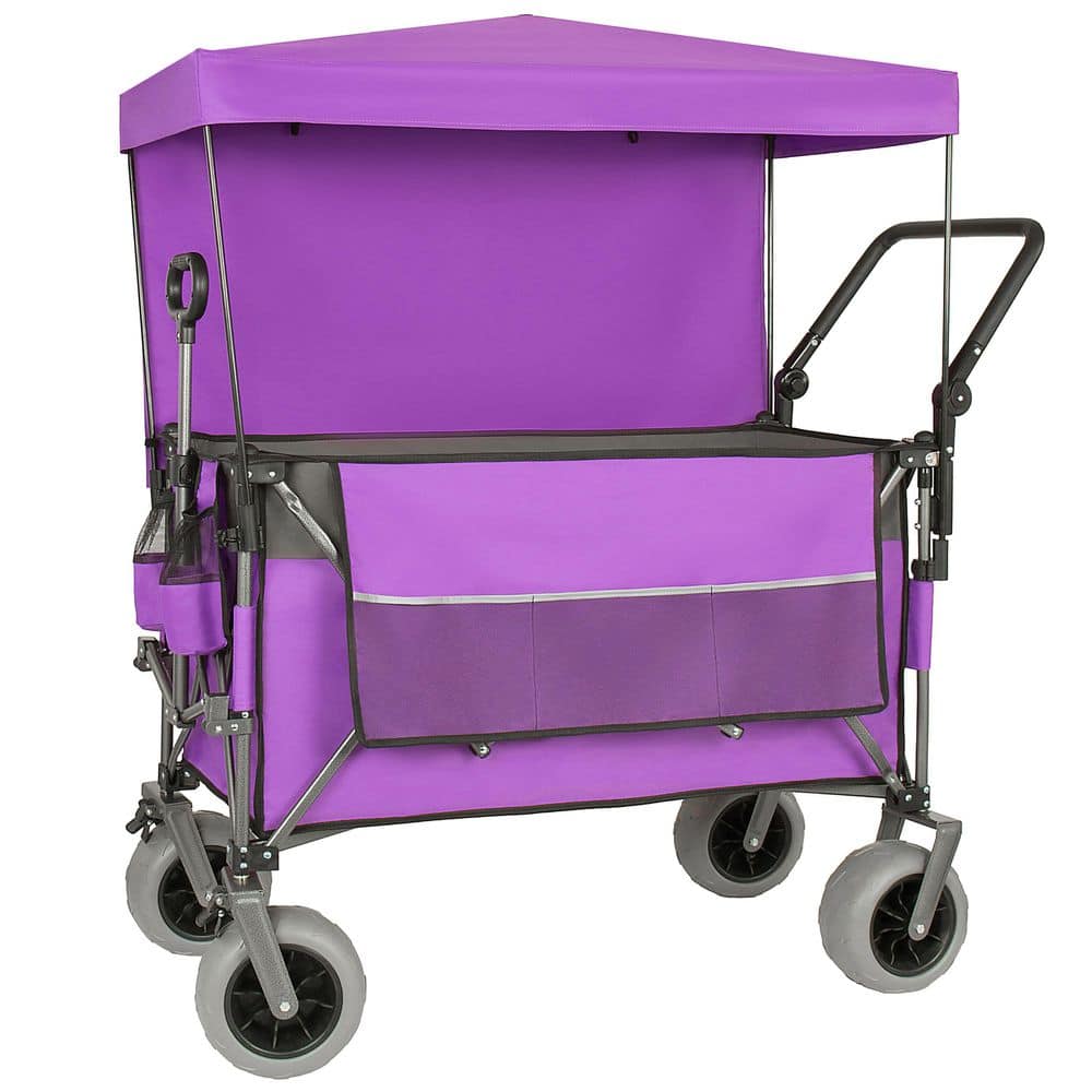 Ulva 11 cu. ft. Push-Pull Folding Wagon Steel Garden Cart w/Rotating Handle and Canopy Terrain Wheels and Brakes, Purple price history on PriceWatchPro