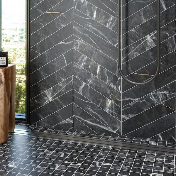 Elegance Marquina Chevron 15.75 in. x 3.15 in. Matte Porcelain Tile Sample