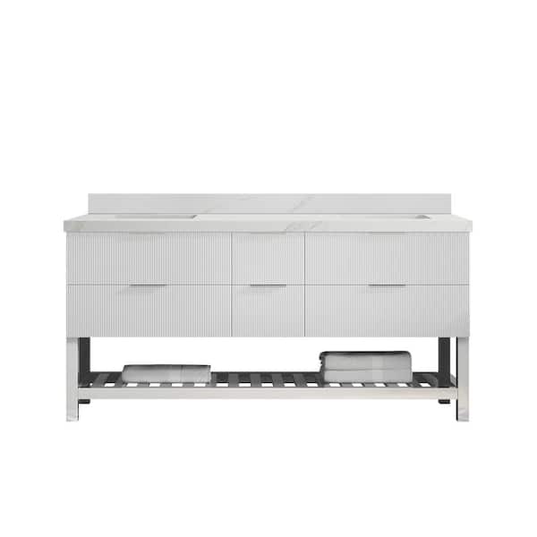 Willow Collections Catalina 72 in. W x 22 in. D x 36 in. H Double Sink Bath Vanity in White with 2 in. Calcutta Sienna Qt. Top
