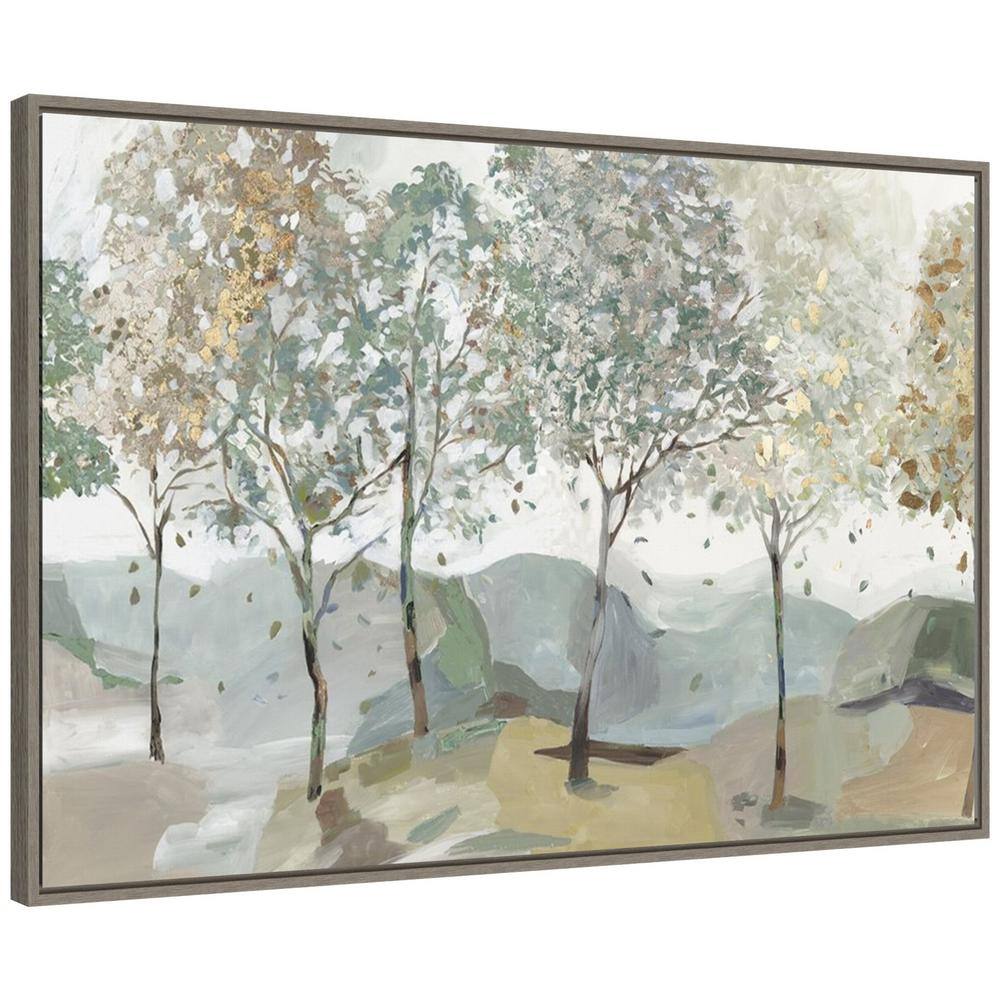Breezy Landscape Trees Framed Canvas Wall Art in Sylvie Greywash