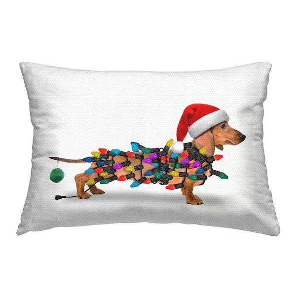Stupell Industries Holiday Lights Dachshund Multi-Color Rectangular Outdoor Throw Pillow