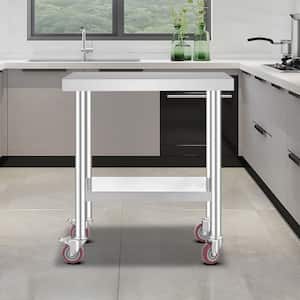 Stainless Work Table 29.9 x 18.1 x 33.9 in Commercial Prep Table with 4 Wheels Kitchen Utility Tables with Brake,Silver