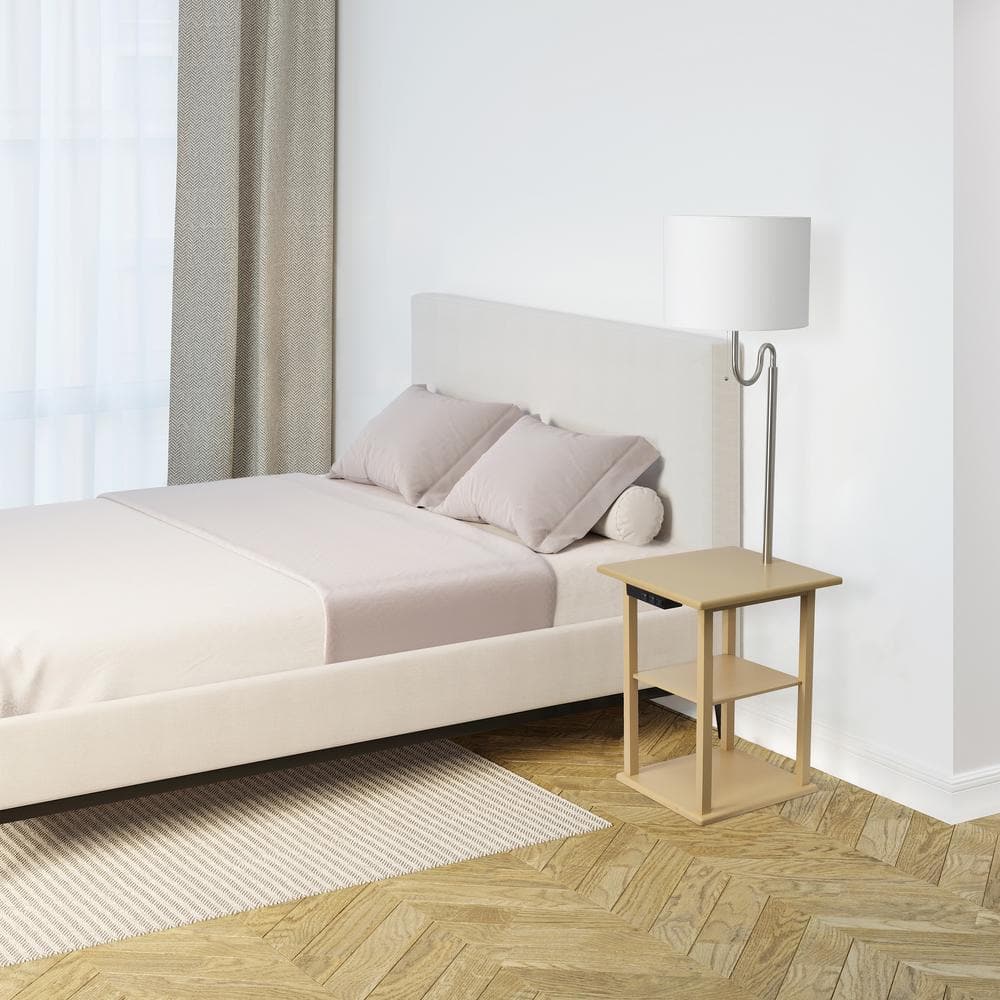 Tan 57" Modern 2-Tier End Table Floor Lamp with USB Ports