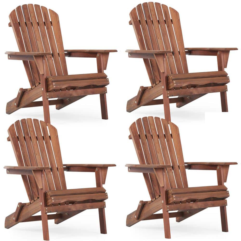 Espresso Wood Outdoor Folding Adirondack Chair, Wood Lounge Patio Chairs Se