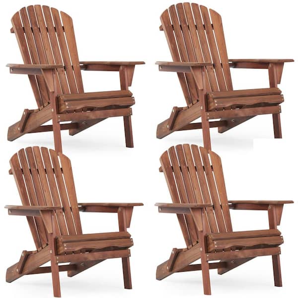 Unbranded Espresso Wood Outdoor Folding Adirondack Chair, Wood Lounge Patio Chairs Set for Yard, Pre-Assembled Back Rest (4-Pack)
