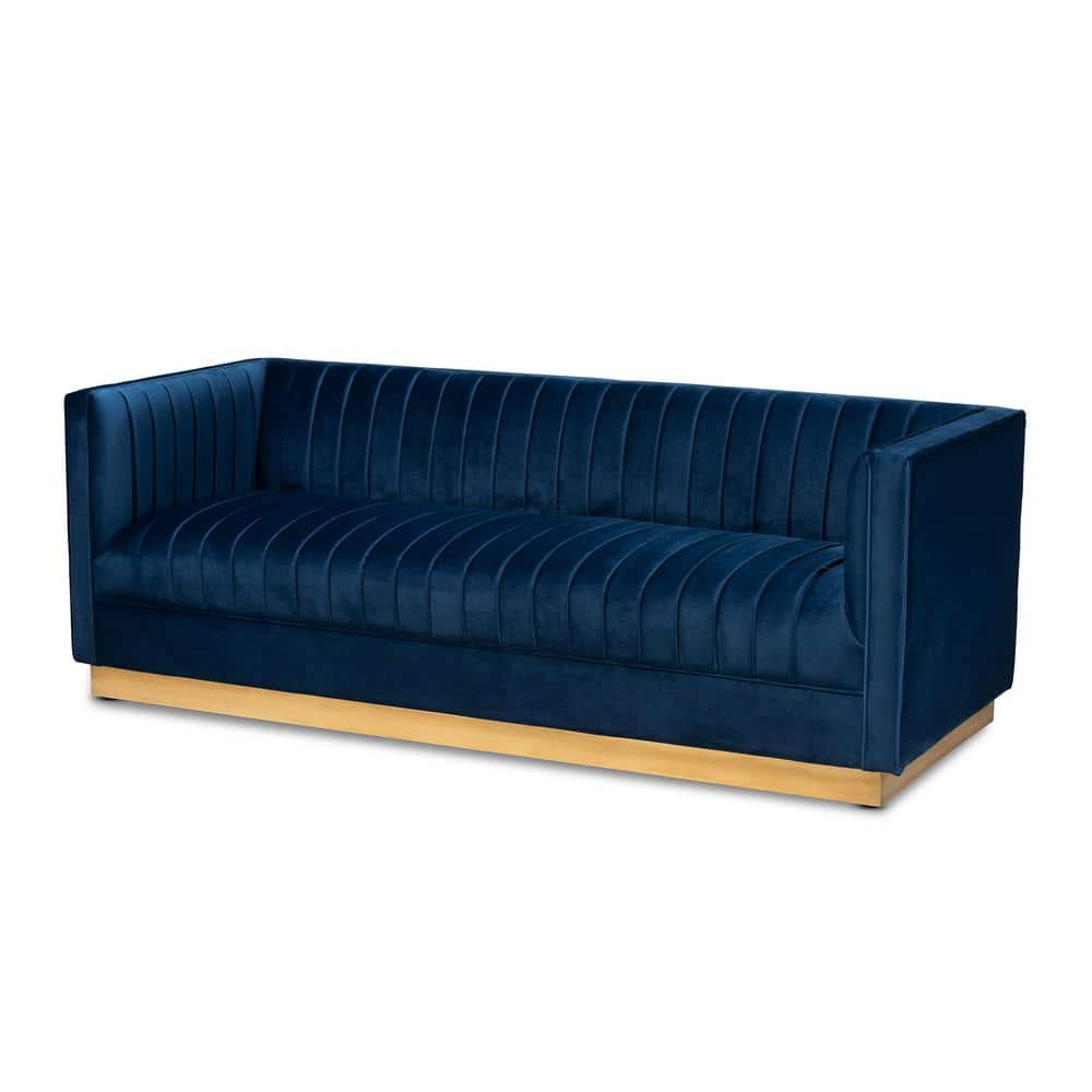 Baxton Studio Aveline 80.3 in. Navy Blue Velvet 3 Seater Tuxedo