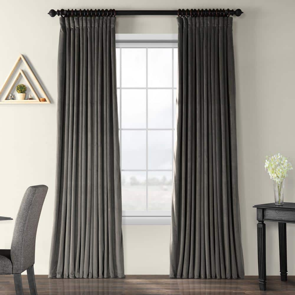 Exclusive Fabrics Furnishings Gunmetal Grey Velvet Rod Pocket Blackout Curtain 100 In W X 108 In L Vpch Vet1220 108 The Home Depot