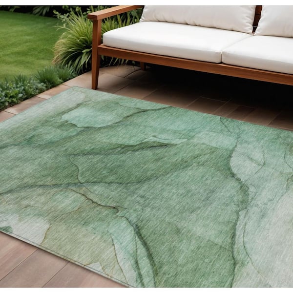 Green, Sage 8 ft. x 10 ft. Woven Abstract Polyester Rectangle Indoor/Outdoor Area Rug