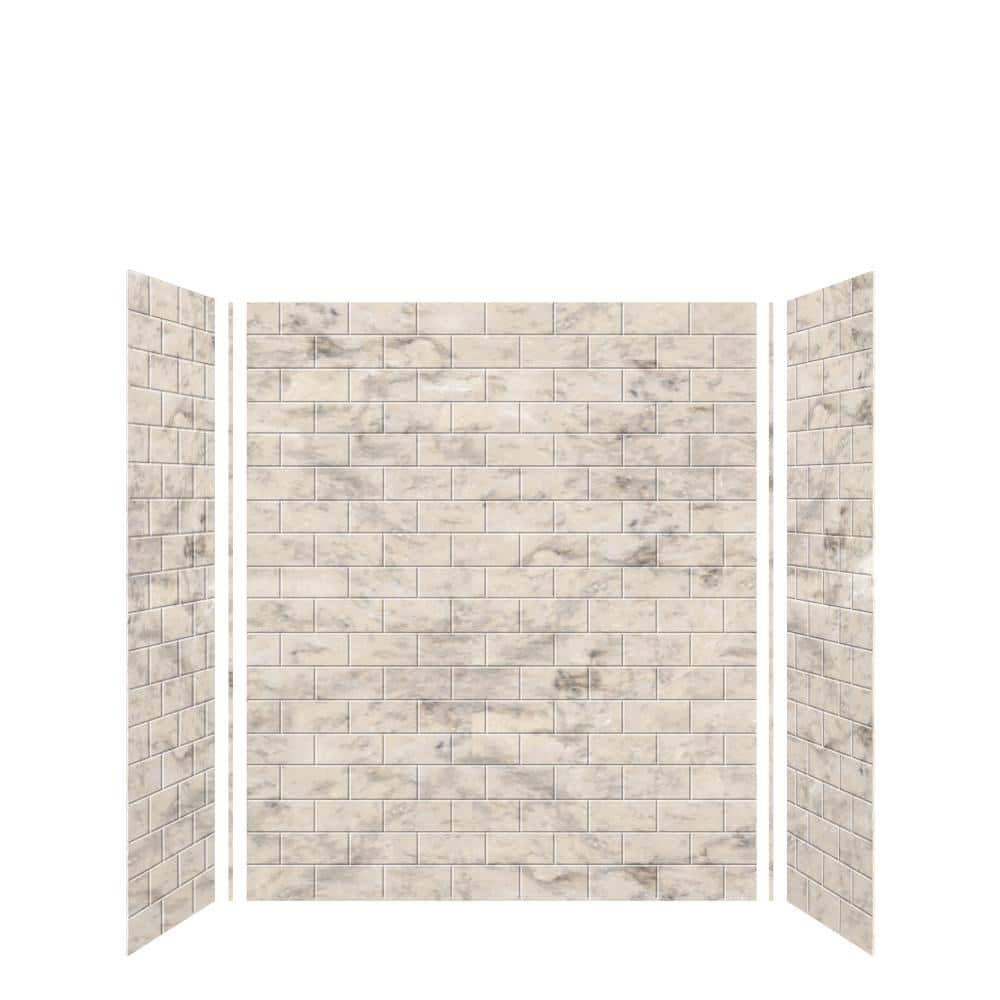 SaraMar Sand Creme 60''x36'' Subway Tile 3-Piece Shower Wall Kit