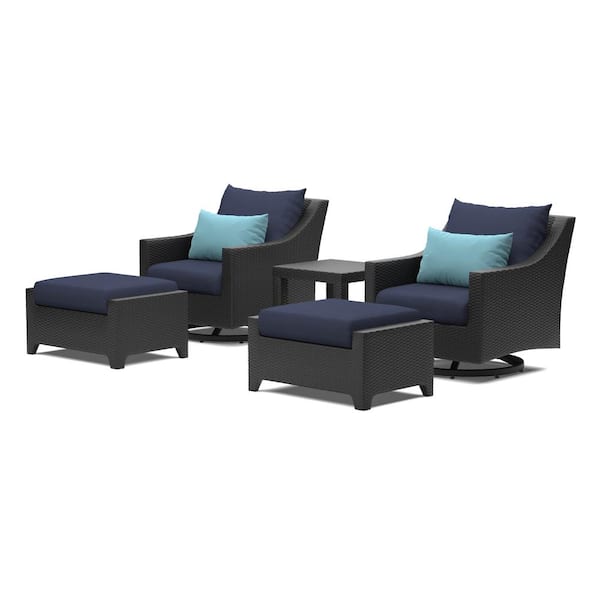 RST BRANDS Deco 5-Piece Wicker Motion Patio Conversation Set with Blue Cushions