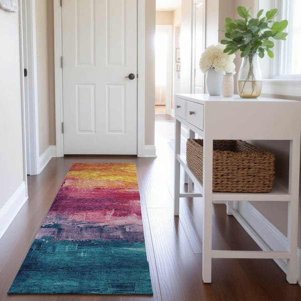 Mayfield Premium Machine Washable Abstract AMF1473 Merlot 2 ft. 3 in. x 7 ft. 6 in. Runner Rug