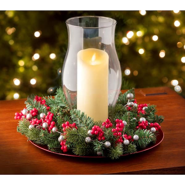 Large Farmhouse Christmas Candle Ring with glass Candle Holder