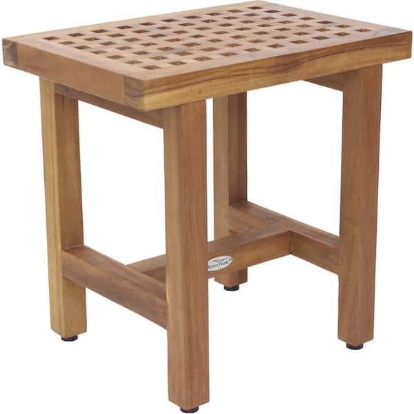 Patented 18 in x 12 in Grate Lotus Freestanding Teak Shower Bench Walk In Shower Seat