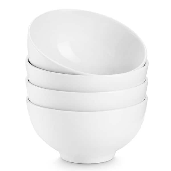 10 fl. oz. White Ceramic Bowls for Dessert, Dip, Side Dishes, Ice Cream, Rice, Set of 4, Dishwasher and Microwave Safe