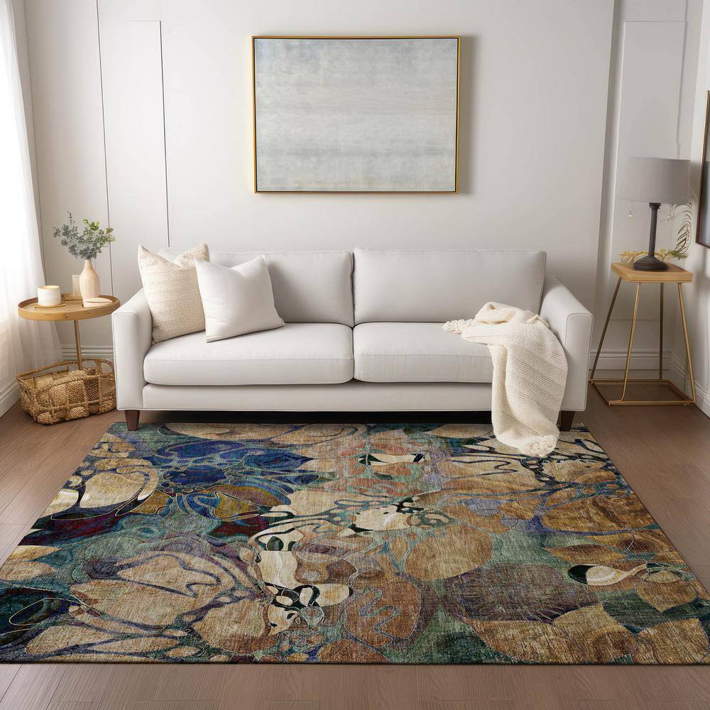 Beige and Multicolor Floral Synthetic 10' x 14' Area Rug