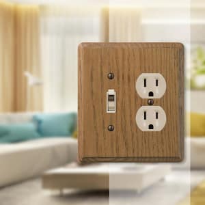 Contemporary 2 Gang 1-Toggle and 1-Duplex Wood Wall Plate - Medium Oak