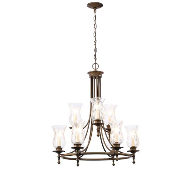 Hampton Bay Grace 9-Light Rubbed Bronze Chandelier with Seeded Glass Shades