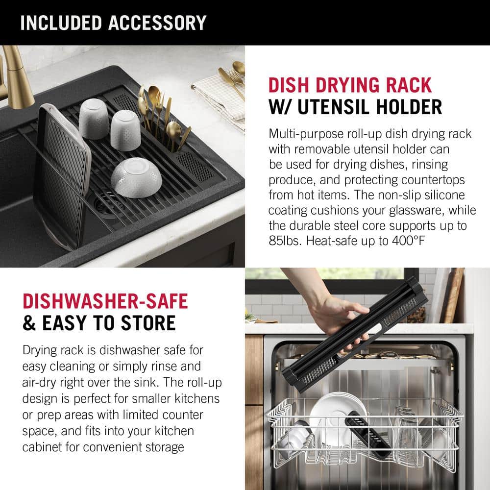 Metallic Black Granite Composite Single Bowl Workstation Sink