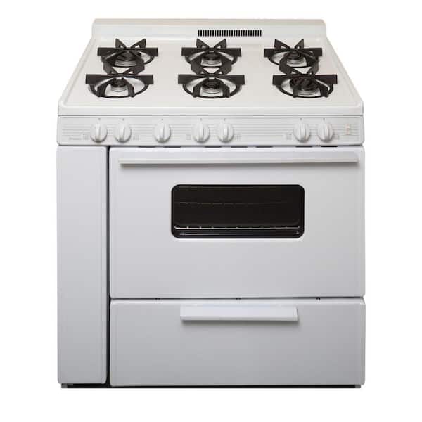Premier 36 in. 3.91 cu. ft. Battery Spark Ignition Gas Range with Sealed Burners in White