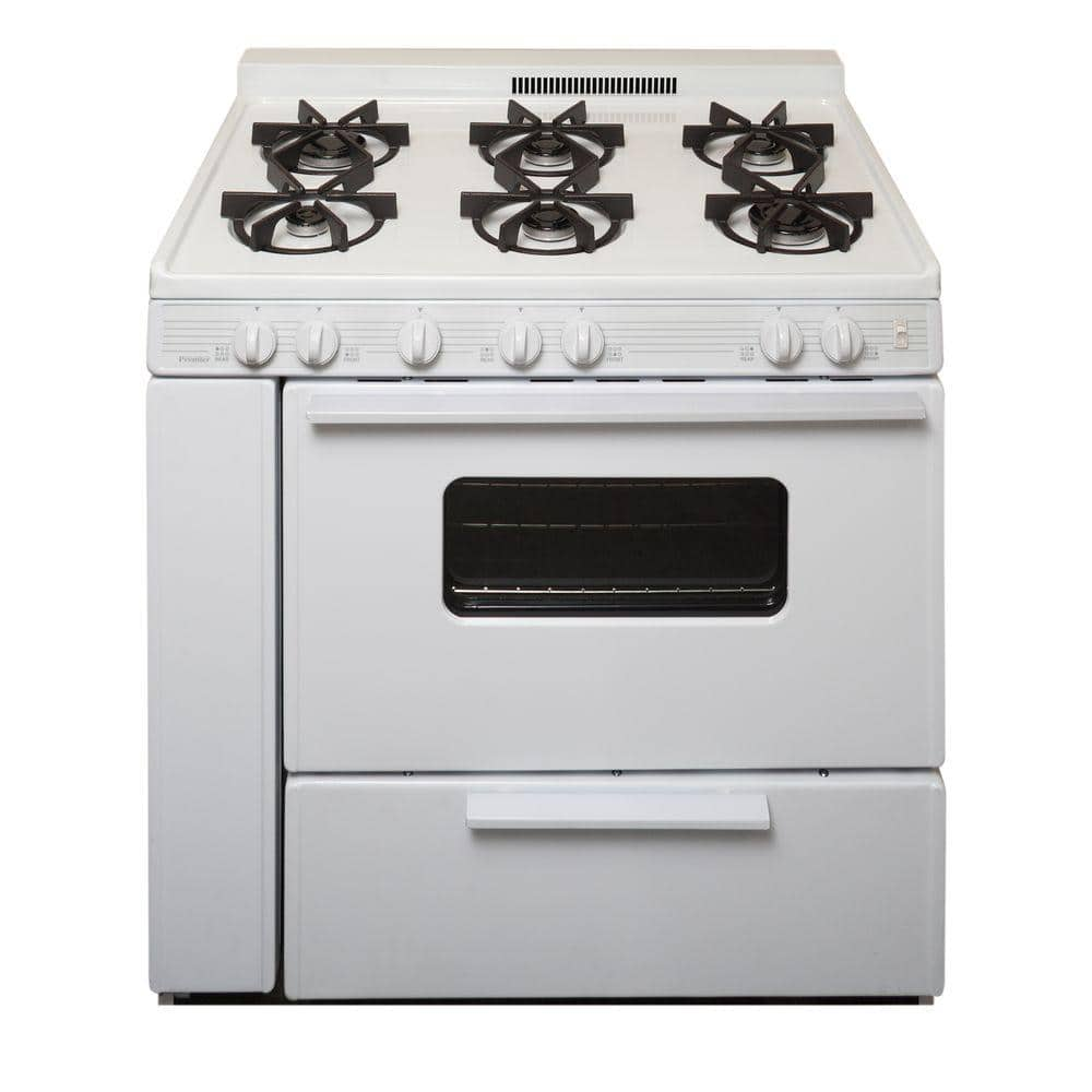 36 in. 3.91 cu. ft. Battery Spark Ignition Gas Range with Sealed Burners in White -  Premier, BTK5X0OP