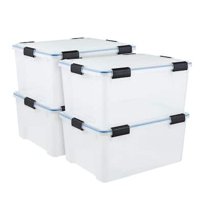 44 qt. /11 Gal Plastic Storage Bins with Sealed Lids, Clear Gasket Box, Airtight Containers 4Pk