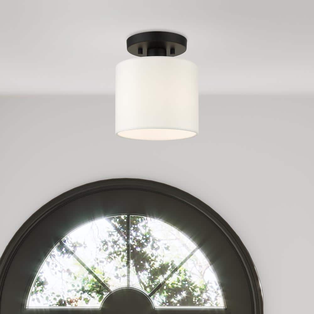 Black Steel Drum Shade Semi-Flush Mount Light