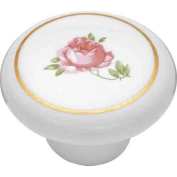 HICKORY HARDWARE English Cozy 1-1/2 in. White/Pink Rose/Gold Ring Cabinet Knob