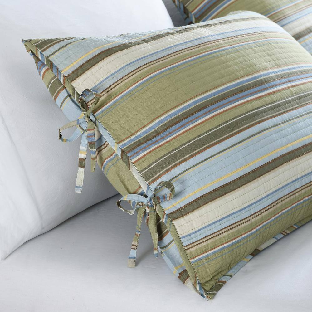 Fresno Green Cotton Full Quilt Set with Reversible Design