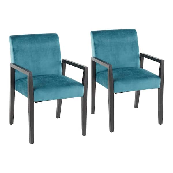 Lumisource Carmen Crushed Teal Velvet and Black Wood Arm Chair (Set of 2)