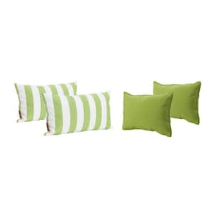Daley Green Rectangular Outdoor Solid and Green and White Striped Throw Pillows (Set of 4)