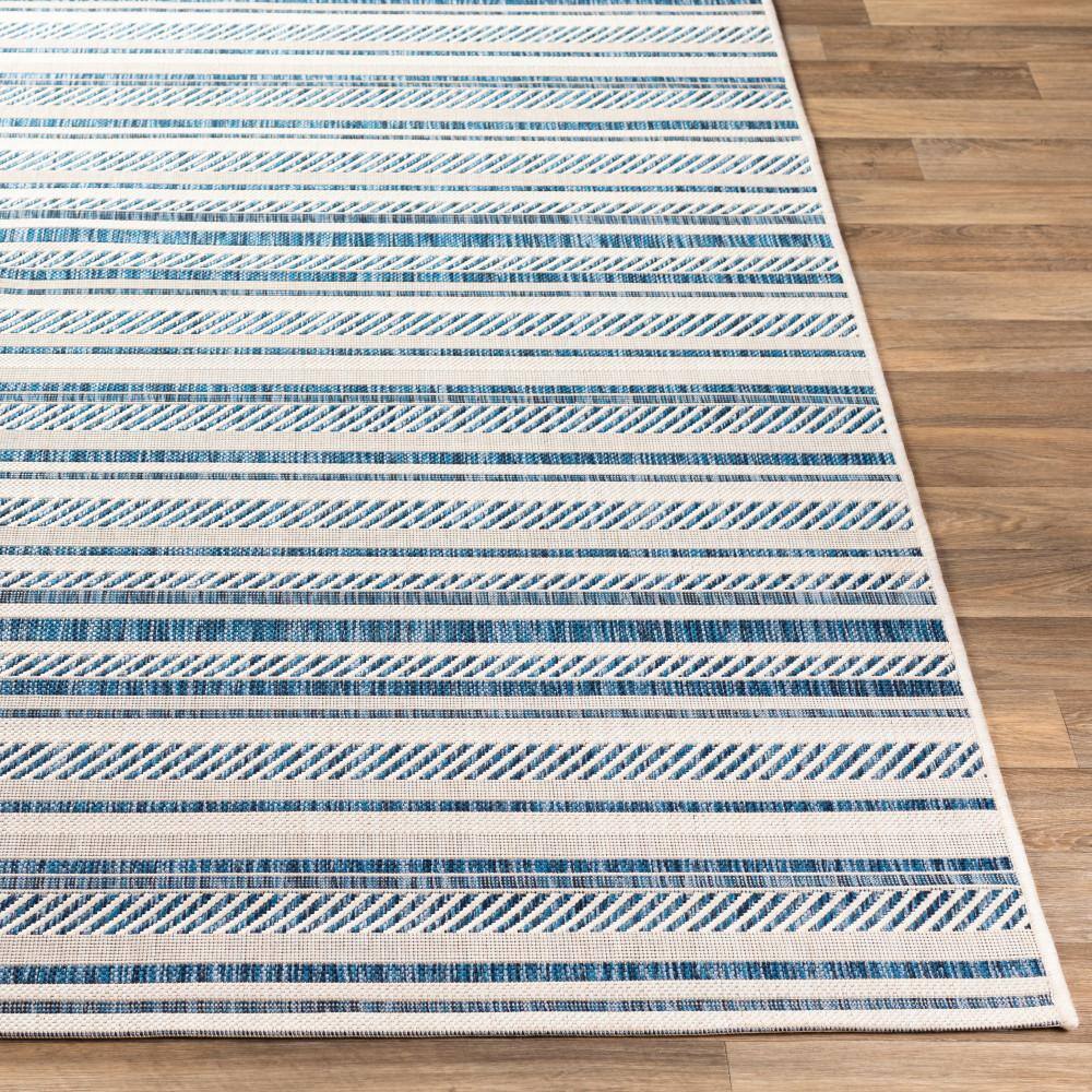 Denim Blue Round Stain-Resistant Synthetic Area Rug