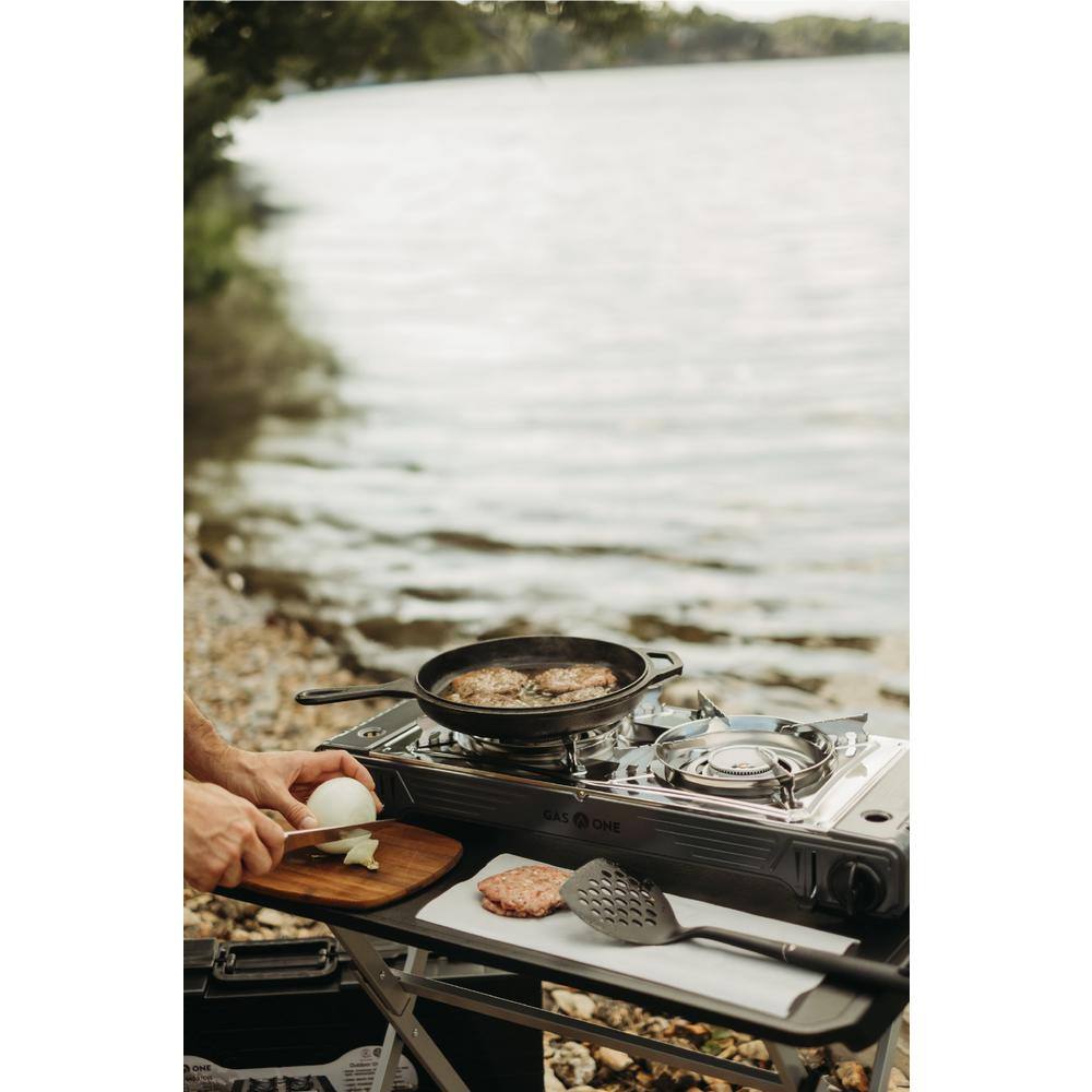 Portable Stainless Steel 2-Burner Gas Camp Stove with Piezo Ignition