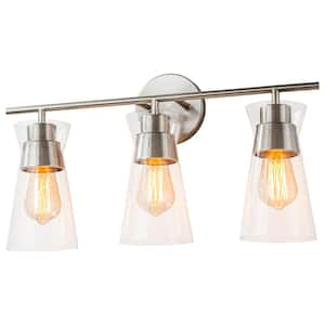 22 in. 3-Light Brushed Nickel Bathroom Vanity Light with Clear Glass