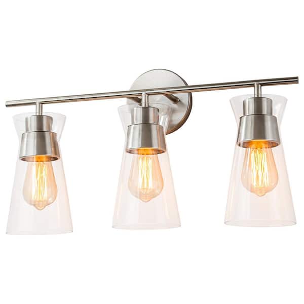 C Cattleya 22 in. 3-Light Brushed Nickel Bathroom Vanity Light with Clear Glass