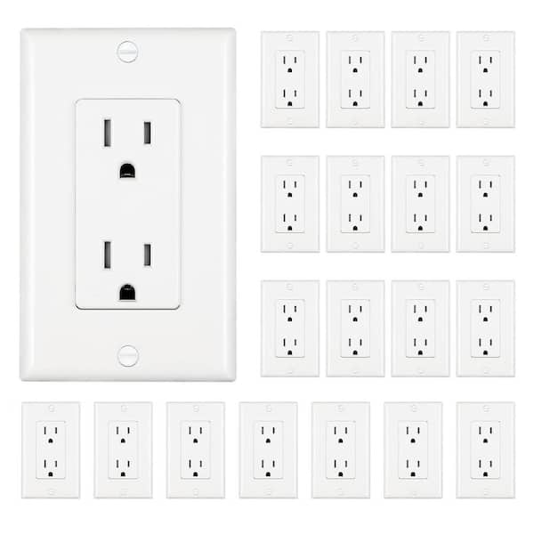 Decorator Receptacle Outlet, 20-Pack Standard Wall Outlets, 15Amp/125-Volt, Wall Plates Included, UL Listed, White