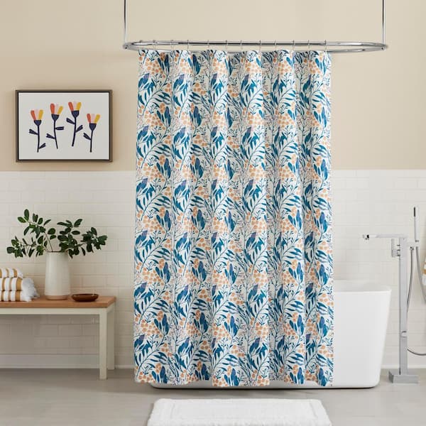 Flowers Balcony Sea Views Polyester Fabric Shower Curtain Set Bathroom w/ Hooks 