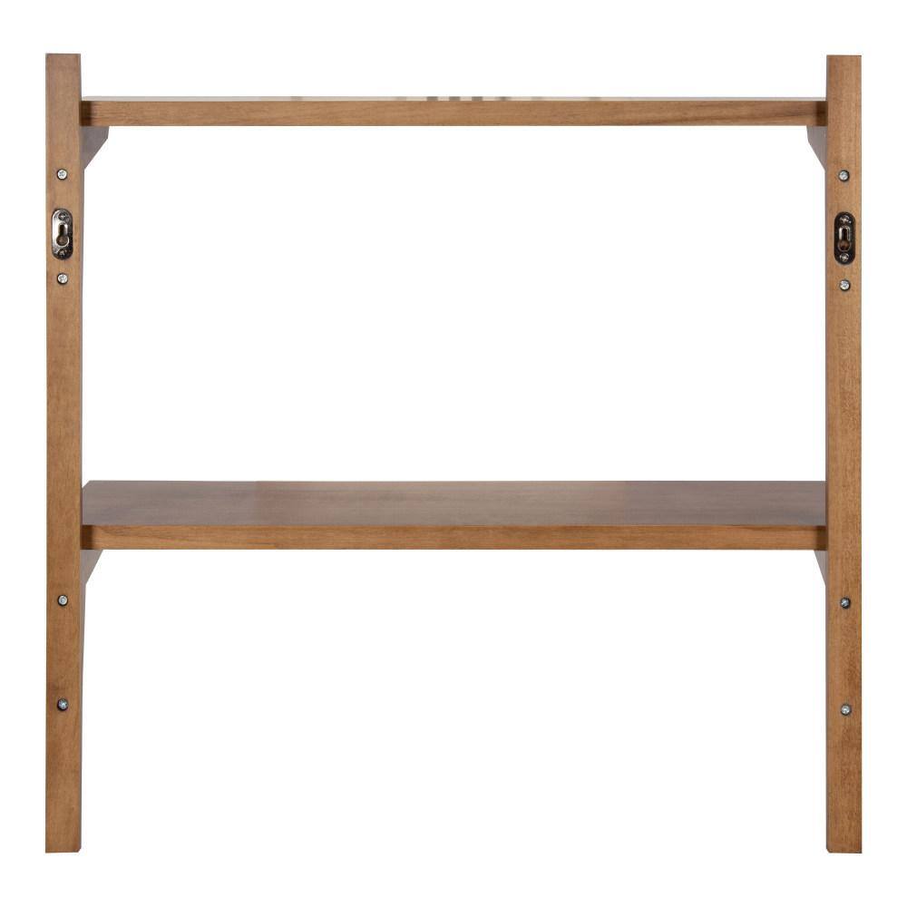 Rustic Brown Poplar Wood Floating Wall Shelf with Two Tiers