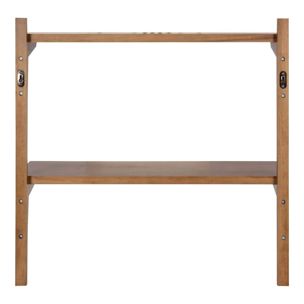 Rustic Brown Poplar Wood Floating Wall Shelf with Two Tiers