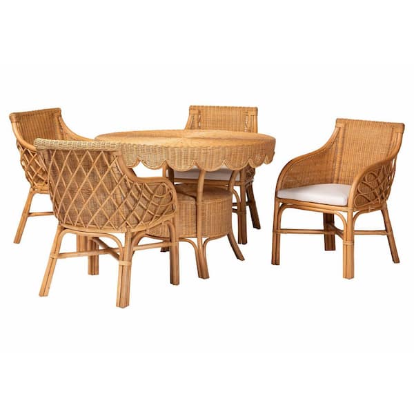 Tudor 5-Piece Light Honey Rattan Top Dining Set Seats 4