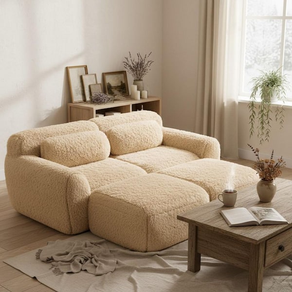 Homy Casa 80.4 in. Armless 4-Seat Plush Microfiber Modular Sectional ...