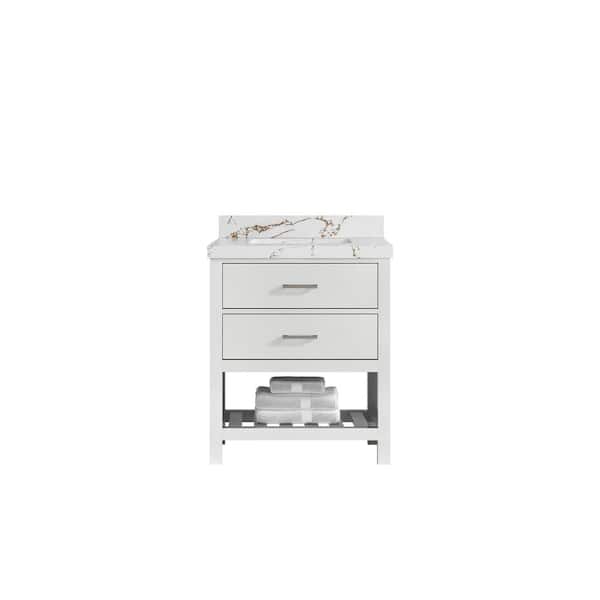 Willow Collections Parker 30 in. Single Sink Freestanding White Bath Vanity with Viola Brown Quartz Top Unassembled
