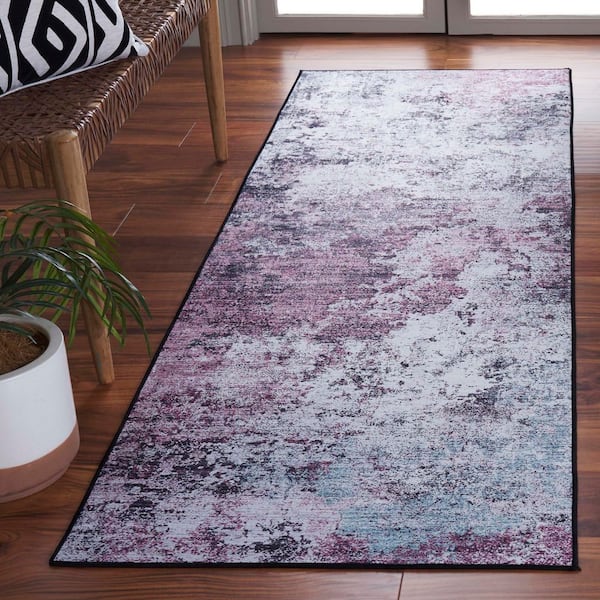 Tacoma Plum/Black 3 ft. x 6 ft. Machine Washable Distressed Gradient Runner Rug