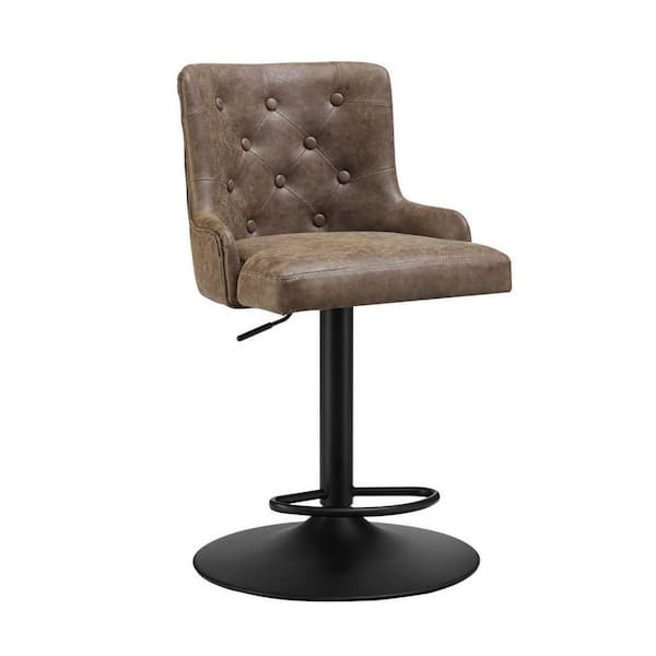 Benjara 32 in. Brown and Black Low Back Metal Frame Bar Stool with Polyester Seat