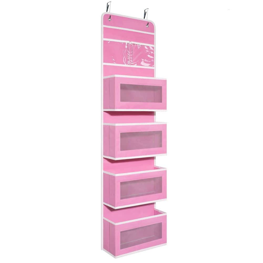 Over Door Organizer with 4 Large Capacity Pockets for Closet Bathroom Nursery Bedroom Dorm, Toys Cosmetics in Pink price history on PriceWatchPro