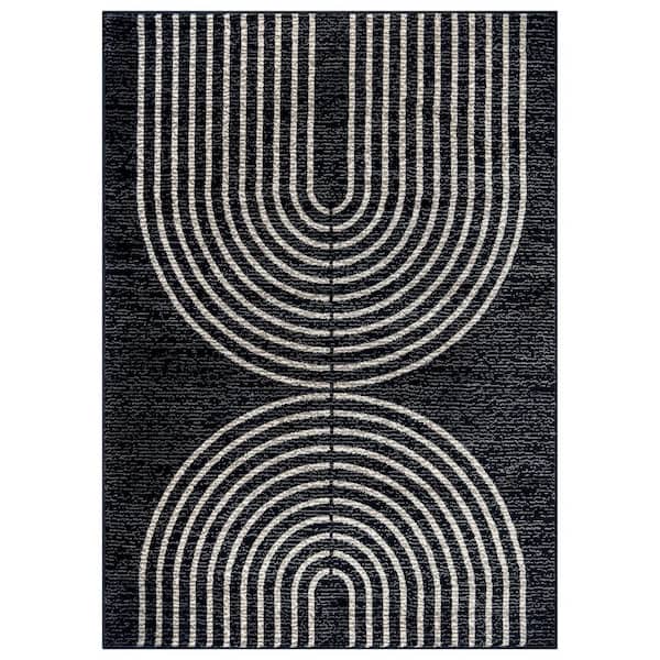 Contemporary Arch Design Area Rug Black 5 ft. x 7 ft. Area Rug
