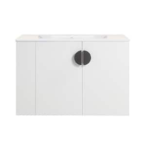 18.30 in. W x 29.90 in. D x 19.60 in. H Floating Bath Vanity with Wood Top in White