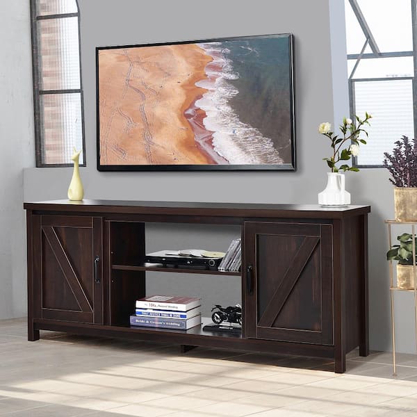 59 in. Brown Coffee TV Stand Fits TV up to 65 in. with Adjustable Shelves