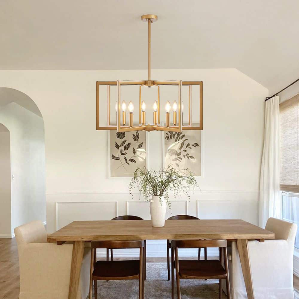 27 in. Modern Golden Geometric 8-Light Chandelier - Industrial Metal Pendant Light Fixture (Bulb Not Included) price history on PriceWatchPro
