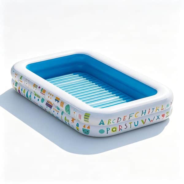 65"x39" inflatable kids pool with canopy and cushioned floor, blue indoor outdoor ball pit pool