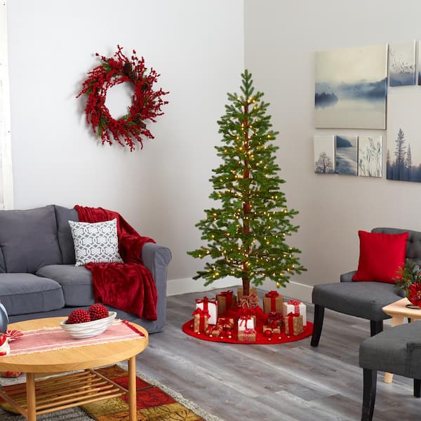 Nearly Natural 6.5' Slim Christmas Tree w/Remote Control 